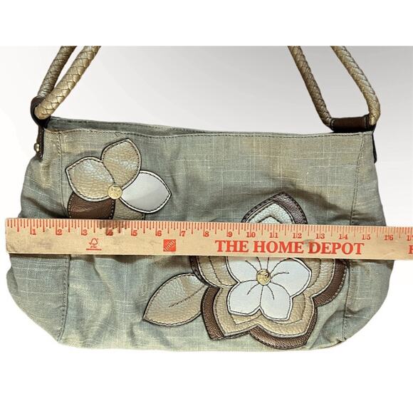 Relic Purse Beige Canvas Tea Rose Appliqué Double Shoulder Strap Hobo Handbag - Picture 11 of 14